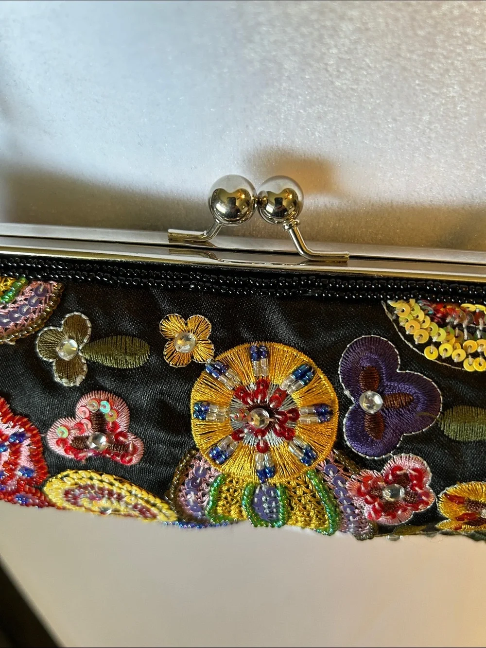 UNBRAIDED BLACK FLORAL EMBROIDERED WITH BEADS & SEQUINS & SLIVER CHAIN